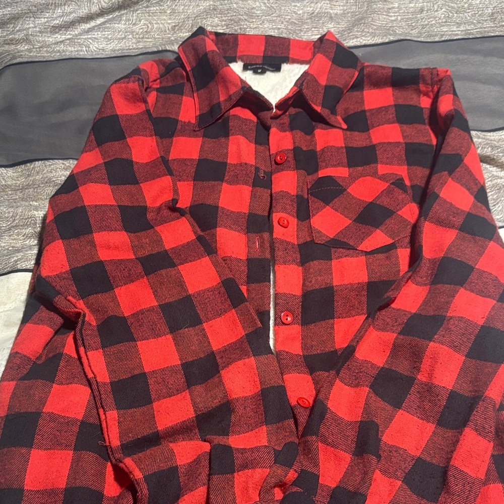 Women's Red and Black Plaid Button Down Flannel lined shirt